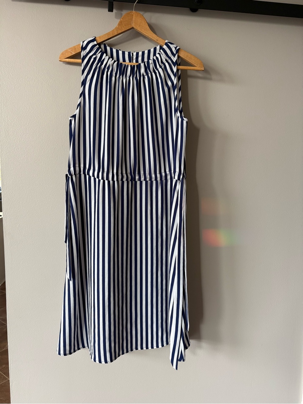 Juicy Couture Size L Dress Blue White Stripes Halter Neck Fit Flare Coastal